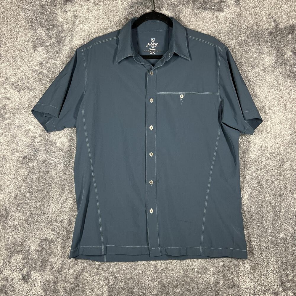 Kuhl Shirt Mens M Blue Short Sleeve Button Up Polyester Spandex Casual Tufflex